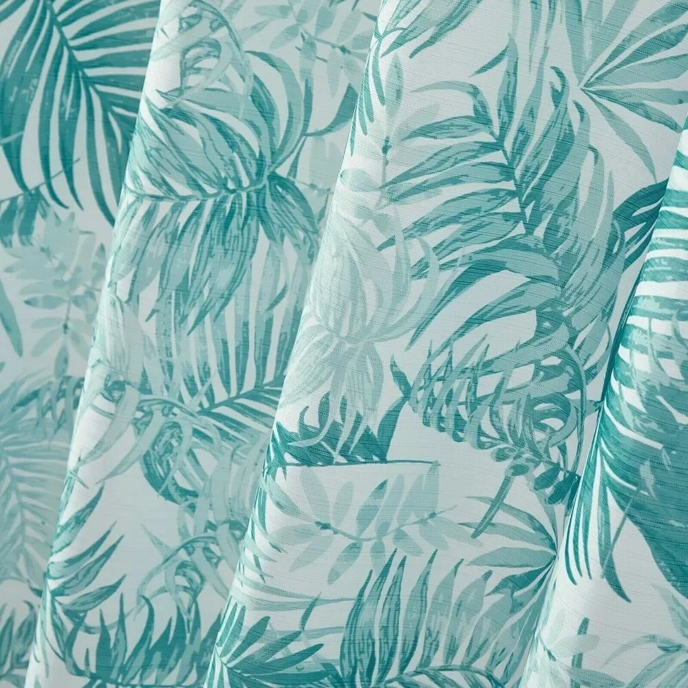 Tropical Green Palm Leaves Fabric Shower Curtain Ribbed Striped Textured Bath